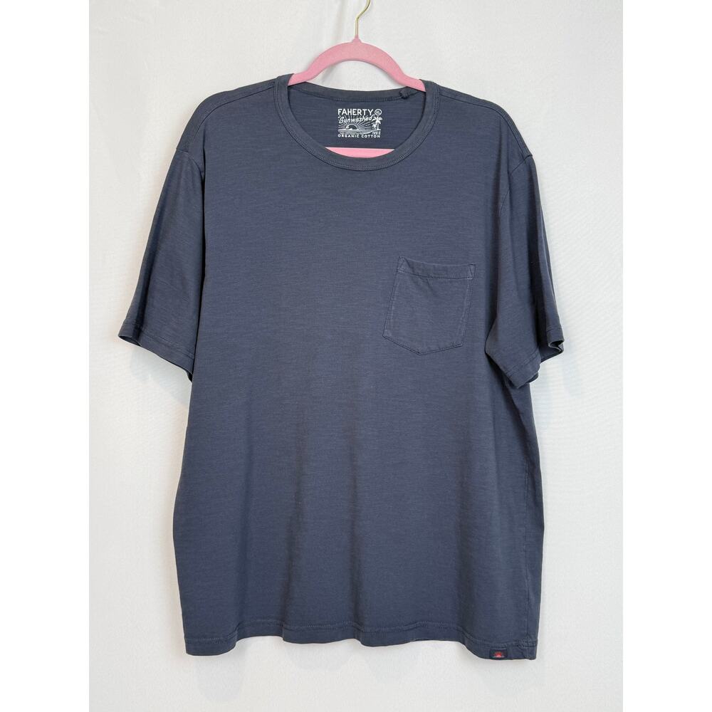 Faherty Sunwashed Organic Cotton Pocket Tee Men's XL Slate Blue Short Sleeve
